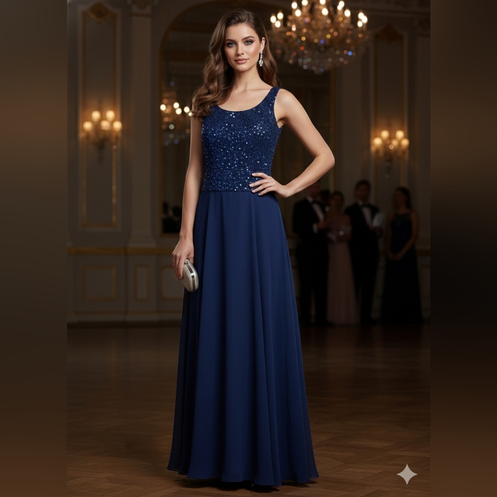 Alex Evenings Elegant Blue Maxi Dress